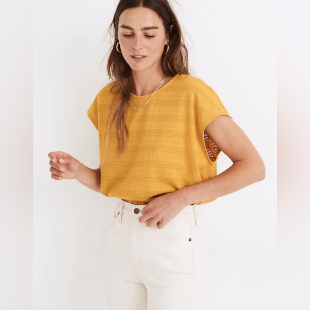 Madewell Pointelle‎ Knit Short Sleeve Crop Top In Tungsten Glow